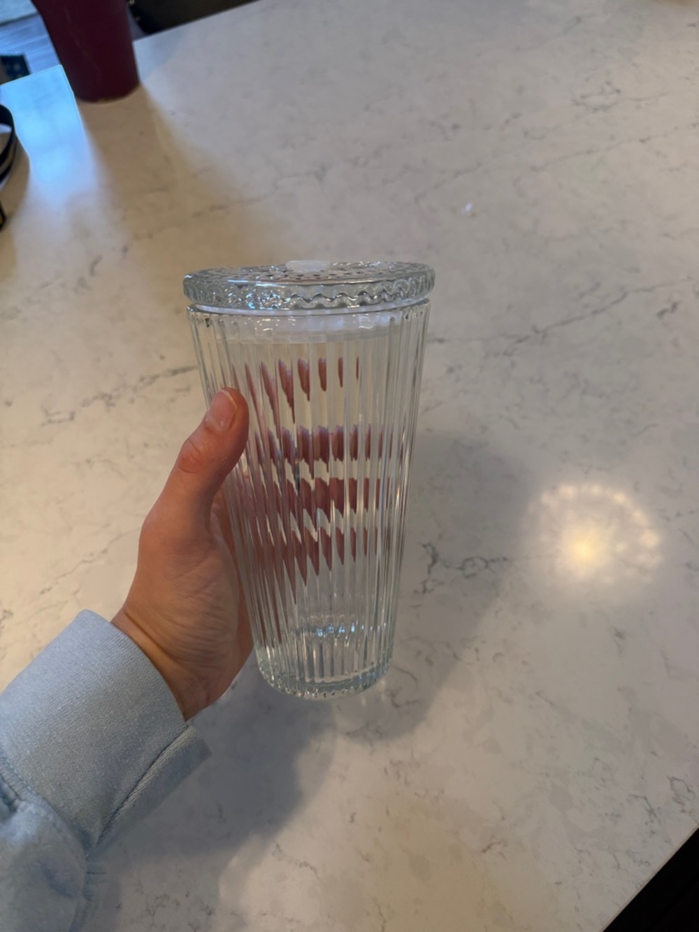 Clear Ribbed Glass Tumbler with Lid